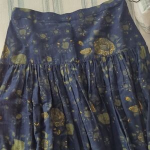 Billy Reid Soft Yoke Skirt in Blue and Green Floral (80% Cotton, 20% Silk)